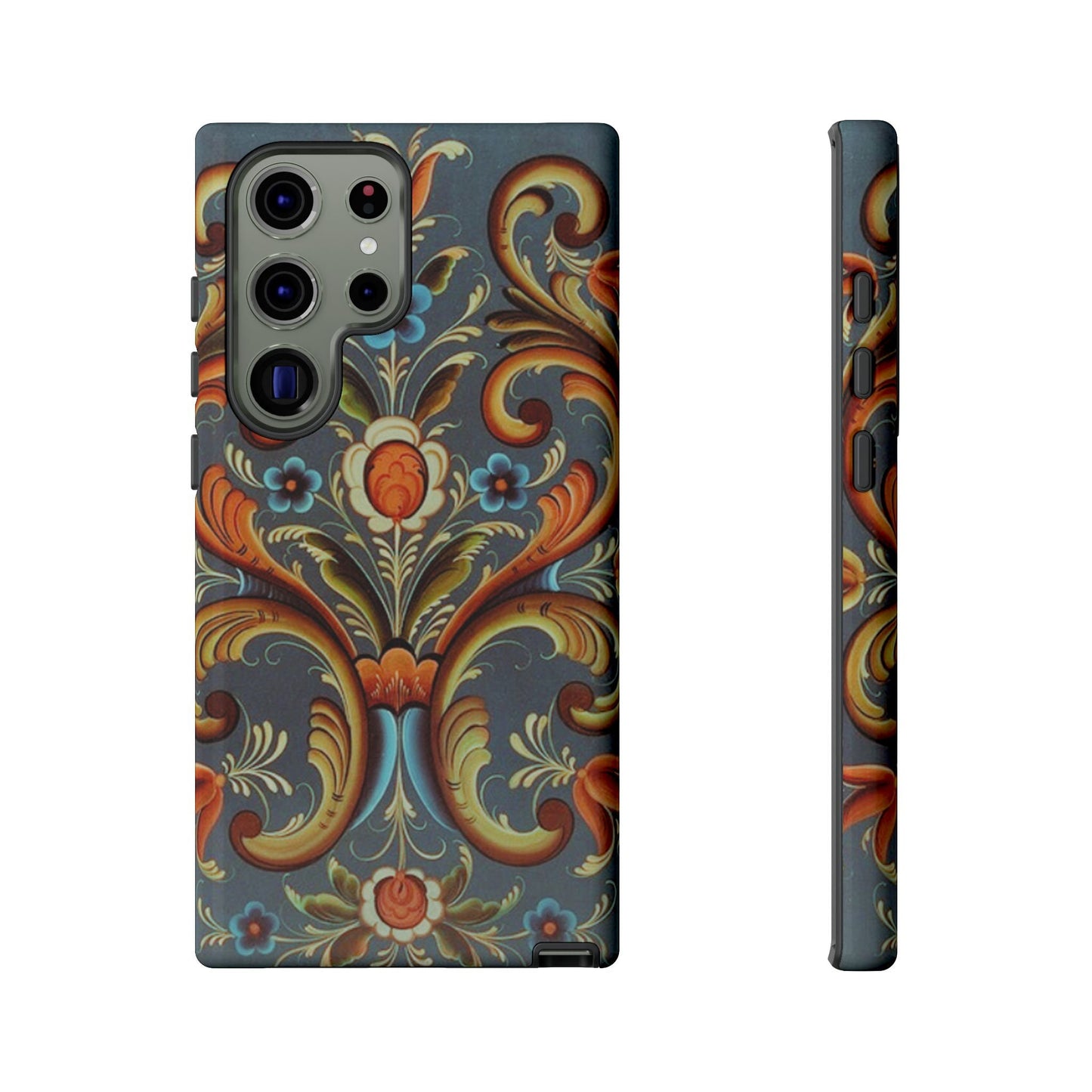 ROSEMALING PHONE CASE - Vintage Look Rosemaling Scandinavian Print Dual Layer Phone Case Norwegian Swedish design Now for iPhone 16