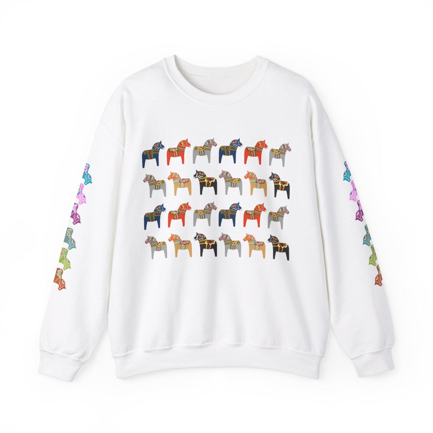 Dala Horse Festive Scandinavian Crewneck Sweatshirt  Gildan 18000 Unisex Heavy Blend™ Dalarna Horse Scandinavian Sweat Shirt Gift Shirt