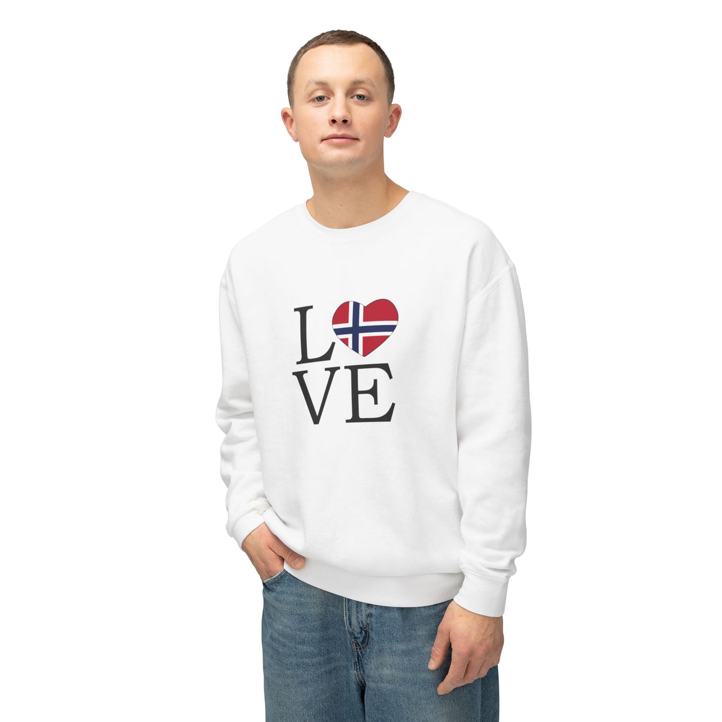 Norway LOVE Unisex Lightweight Crewneck Sweatshirt - Men Women His Hers, Scandinavian Sweatshirt, Nordic Gift, Couples Matching Shirt,