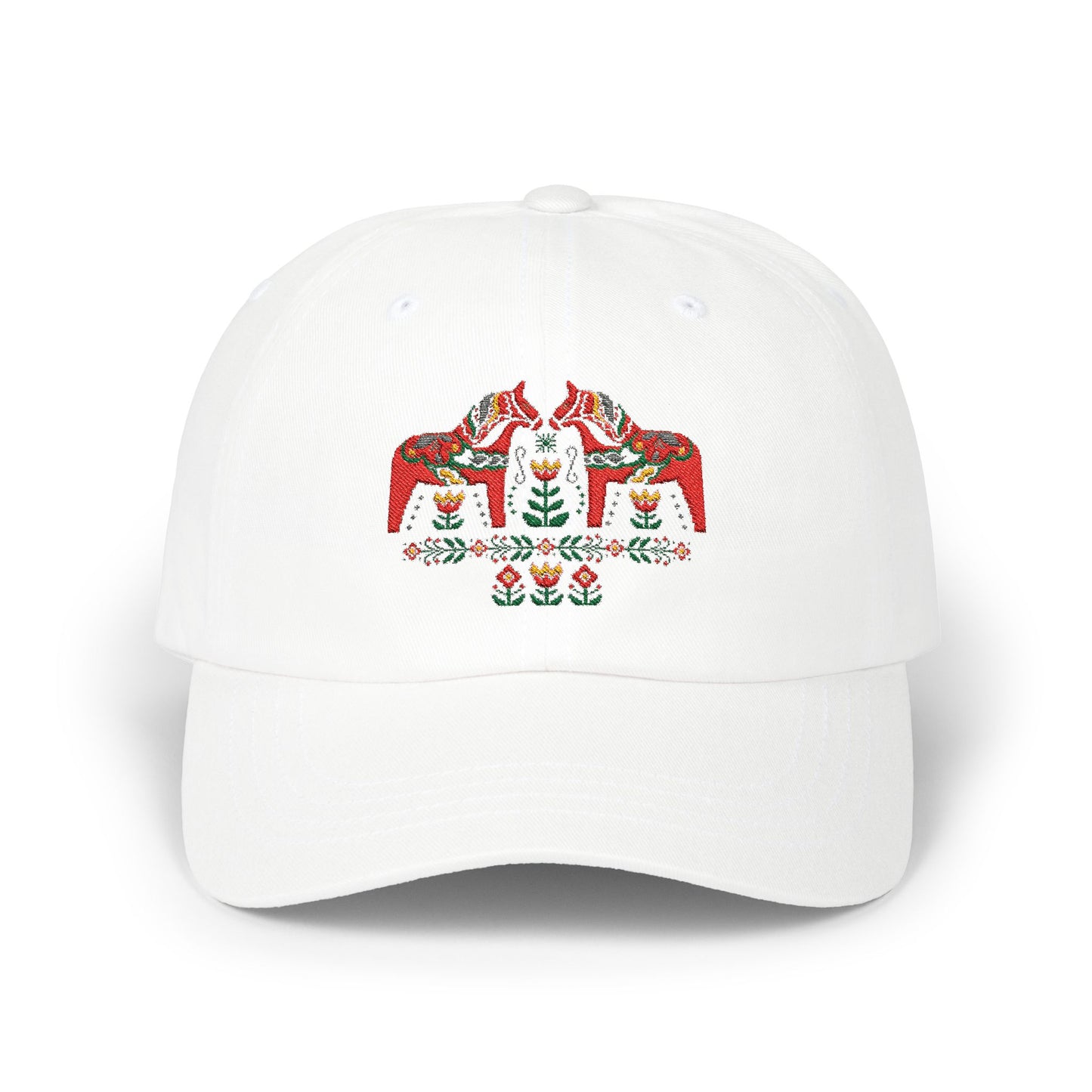 Dala Horses Embroidered Cap Scandinavian Baseball Hat, Unisex Gift Casual Cap Men Women Dalarna Horses Design Dalacarnian