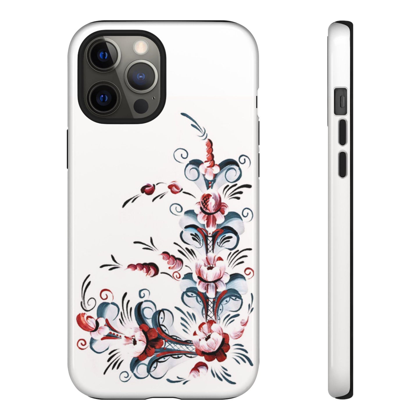 Rosemaling Style Vintage Scandinavian Dual Layer Phone Case Telemark Kurbits Floral Phone Case Swedish Norwegian Folk Painting