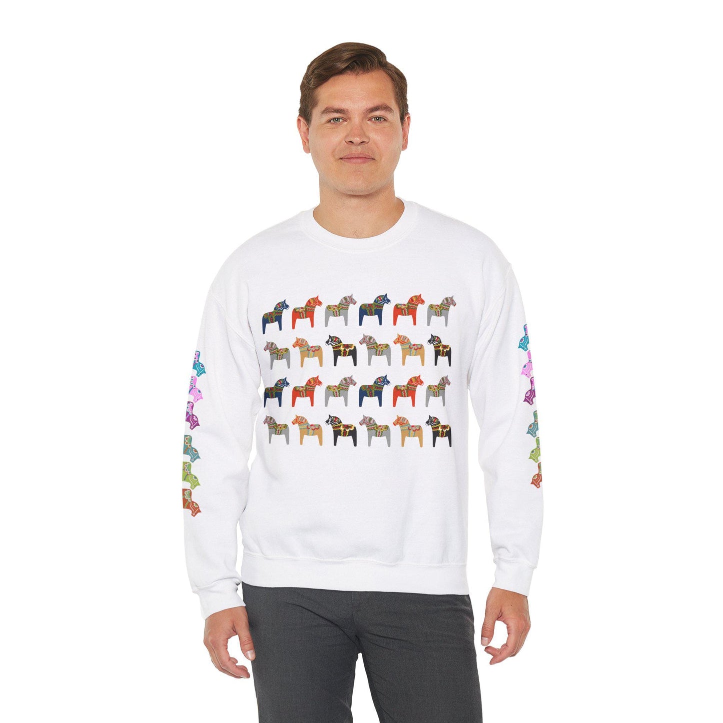 Dala Horse Festive Scandinavian Crewneck Sweatshirt  Gildan 18000 Unisex Heavy Blend™ Dalarna Horse Scandinavian Sweat Shirt Gift Shirt