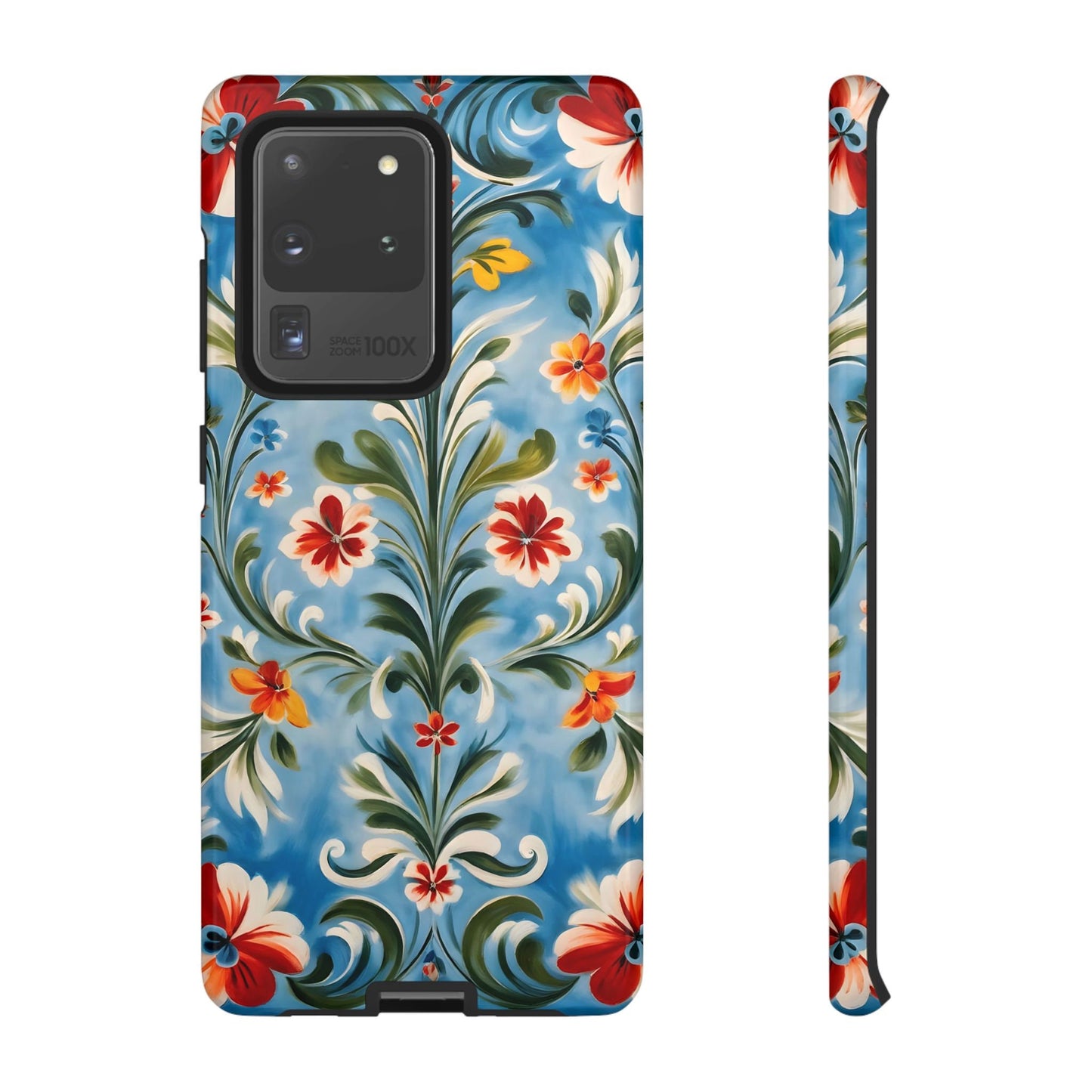 Blue Rosemaling Phone Dual Layer Case Scandinavian Painting Rosemale Telemark Style Phone Case Swedish Norwegian Now for iPhone 16