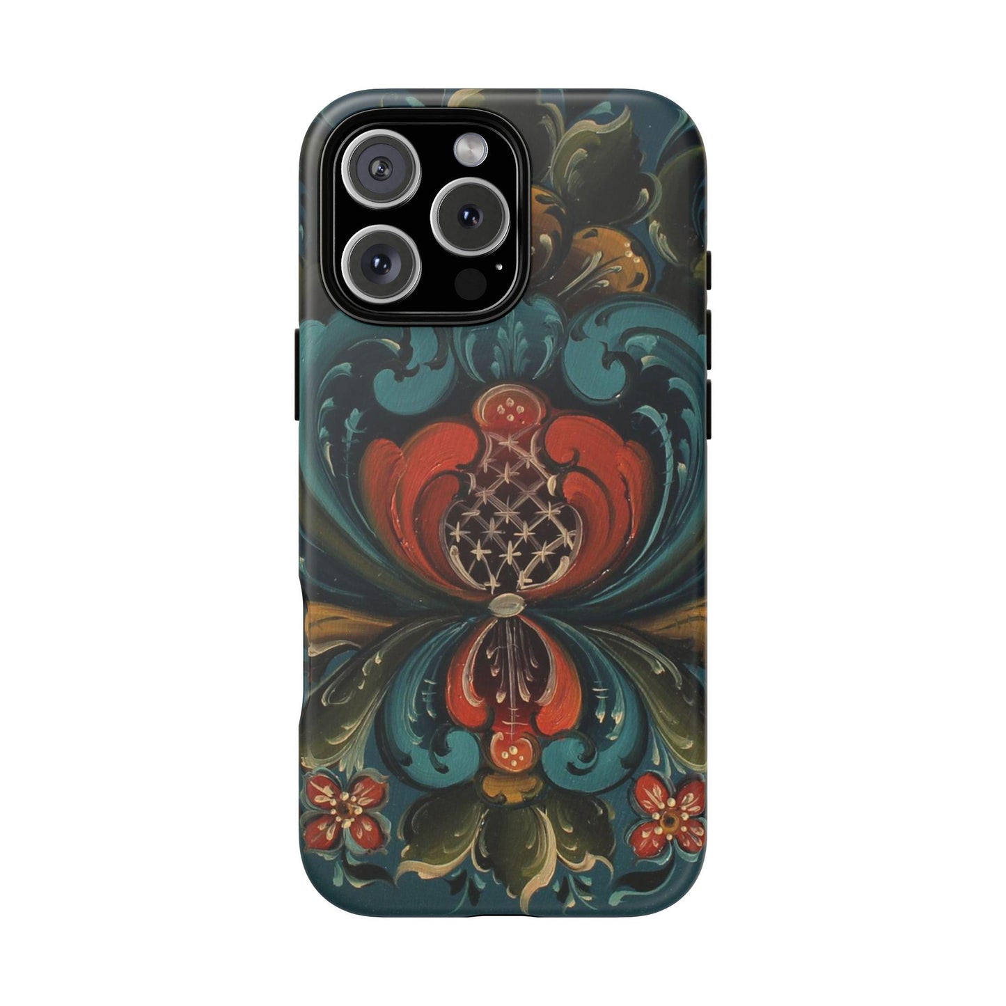 Antique Rosemaling Design Phone Case Dual Layer Scandinavian Painting Telemark Rosemale Kurbits