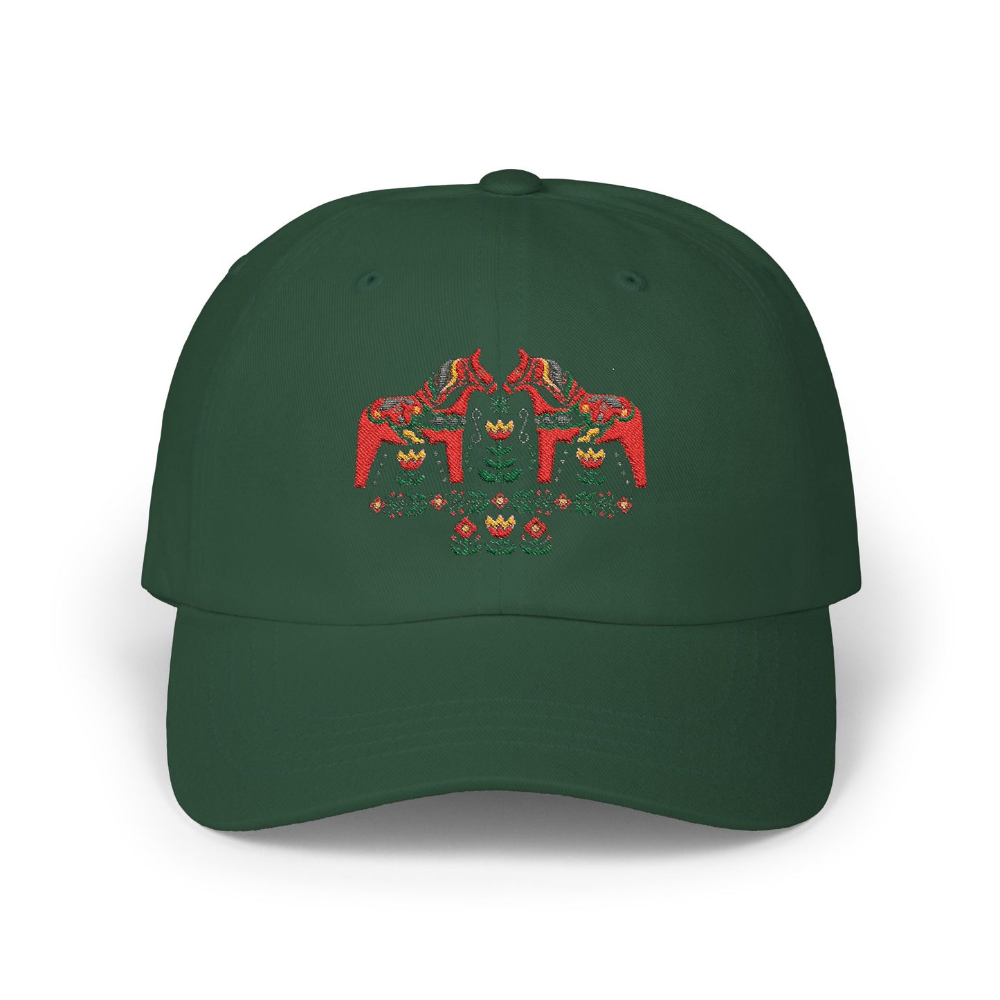 Dala Horses Embroidered Cap Scandinavian Baseball Hat, Unisex Gift Casual Cap Men Women Dalarna Horses Design Dalacarnian