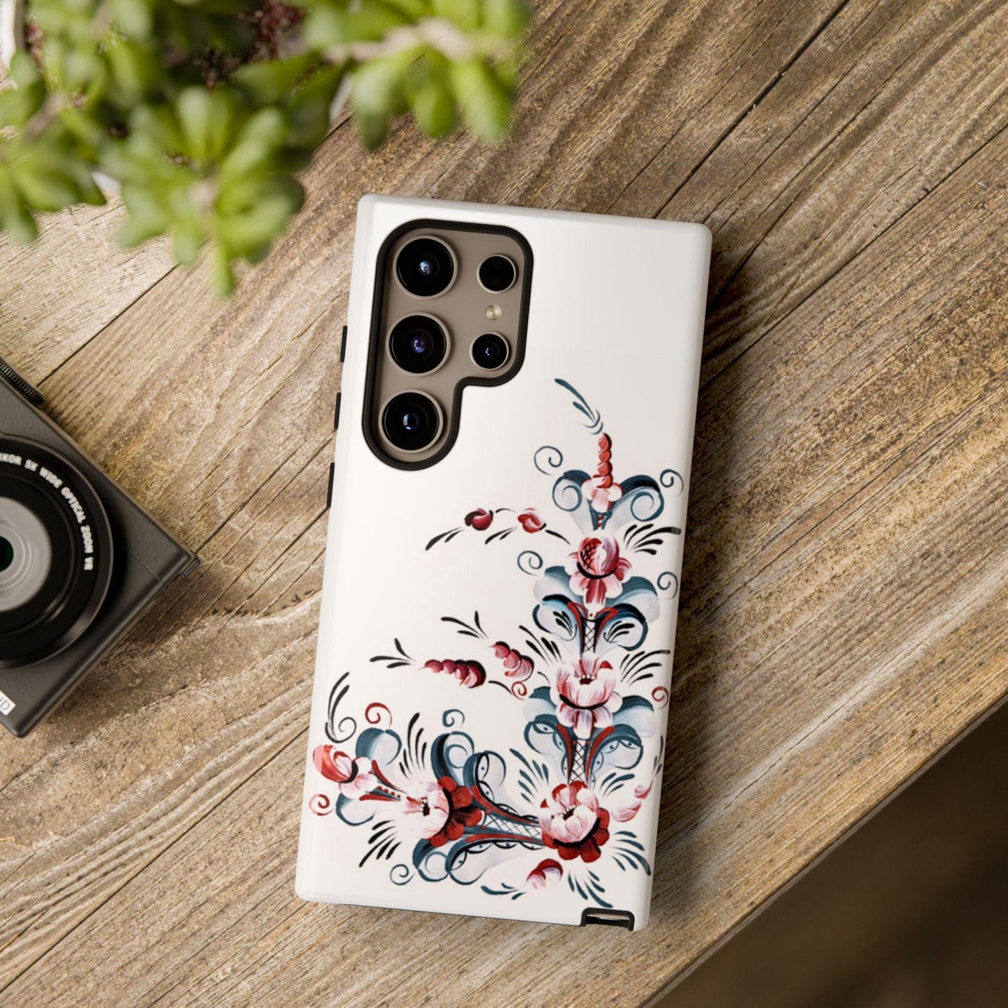 Rosemaling Style Vintage Scandinavian Dual Layer Phone Case Telemark Kurbits Floral Phone Case Swedish Norwegian Folk Painting