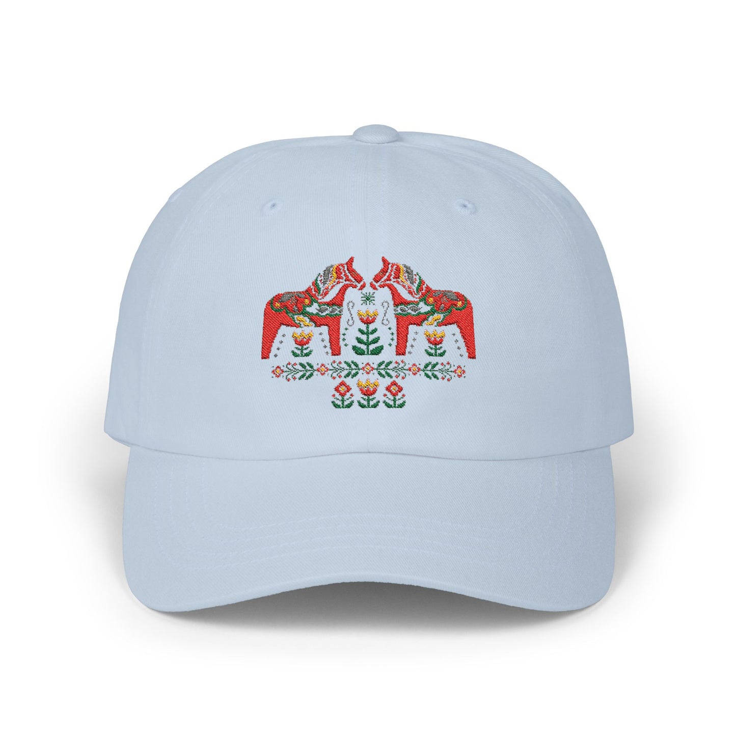 Dala Horses Embroidered Cap Scandinavian Baseball Hat, Unisex Gift Casual Cap Men Women Dalarna Horses Design Dalacarnian