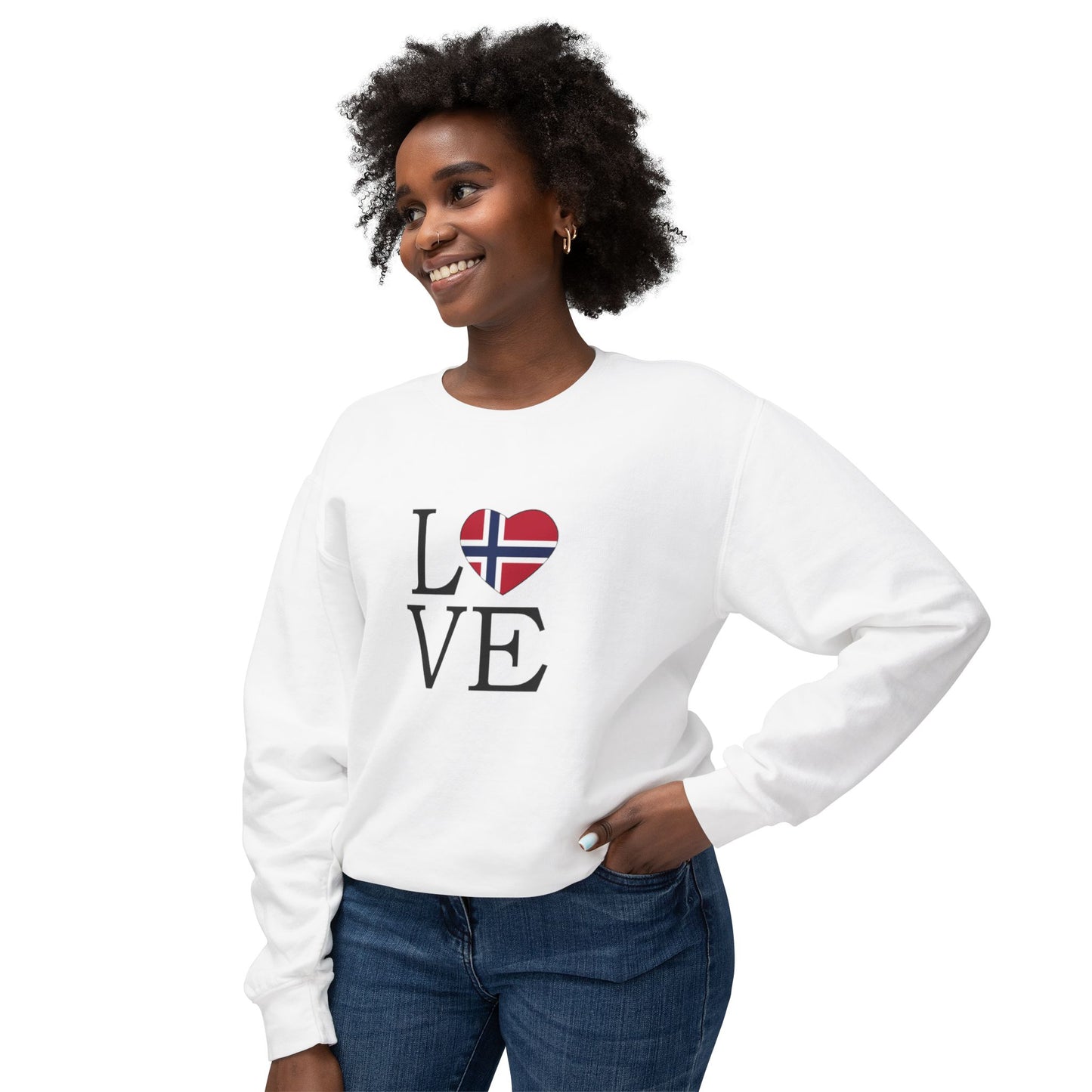 Norway LOVE Unisex Lightweight Crewneck Sweatshirt - Men Women His Hers, Scandinavian Sweatshirt, Nordic Gift, Couples Matching Shirt,