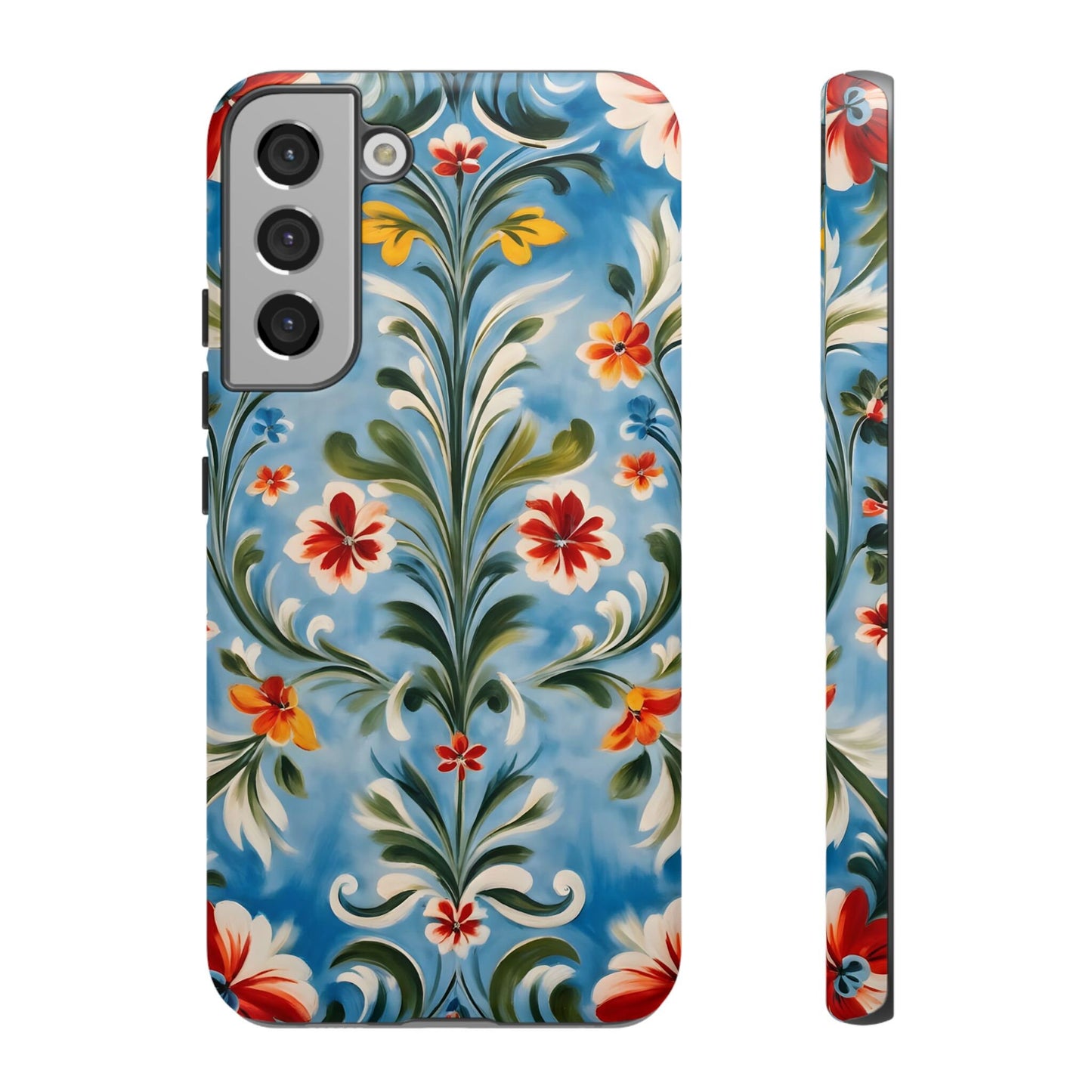 Blue Rosemaling Phone Dual Layer Case Scandinavian Painting Rosemale Telemark Style Phone Case Swedish Norwegian Now for iPhone 16