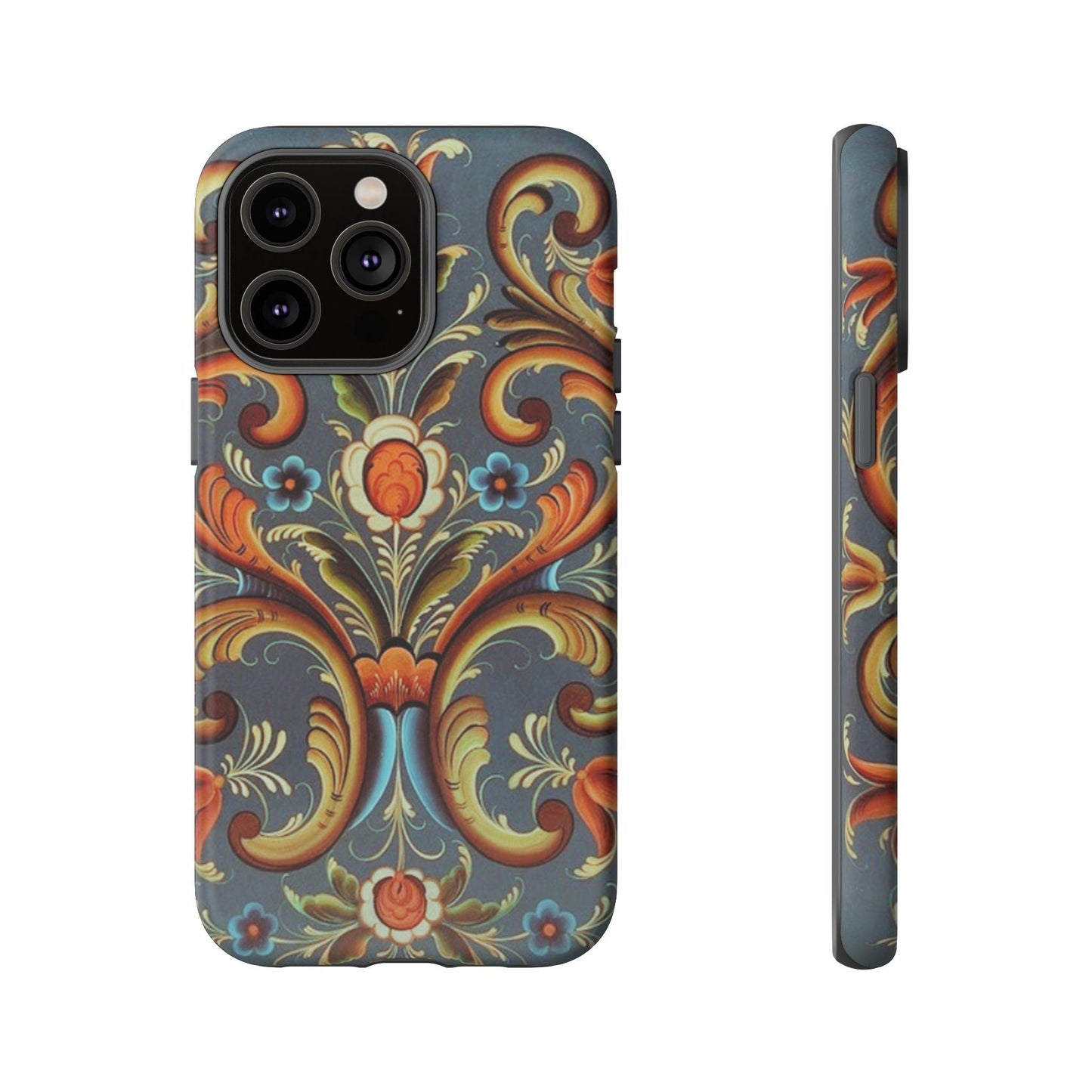 ROSEMALING PHONE CASE - Vintage Look Rosemaling Scandinavian Print Dual Layer Phone Case Norwegian Swedish design Now for iPhone 16