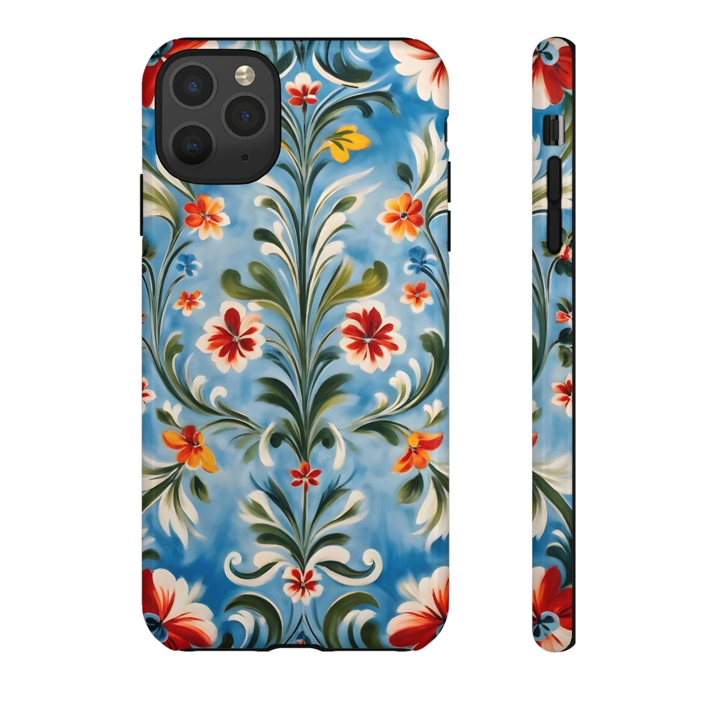 Blue Rosemaling Phone Dual Layer Case Scandinavian Painting Rosemale Telemark Style Phone Case Swedish Norwegian Now for iPhone 16