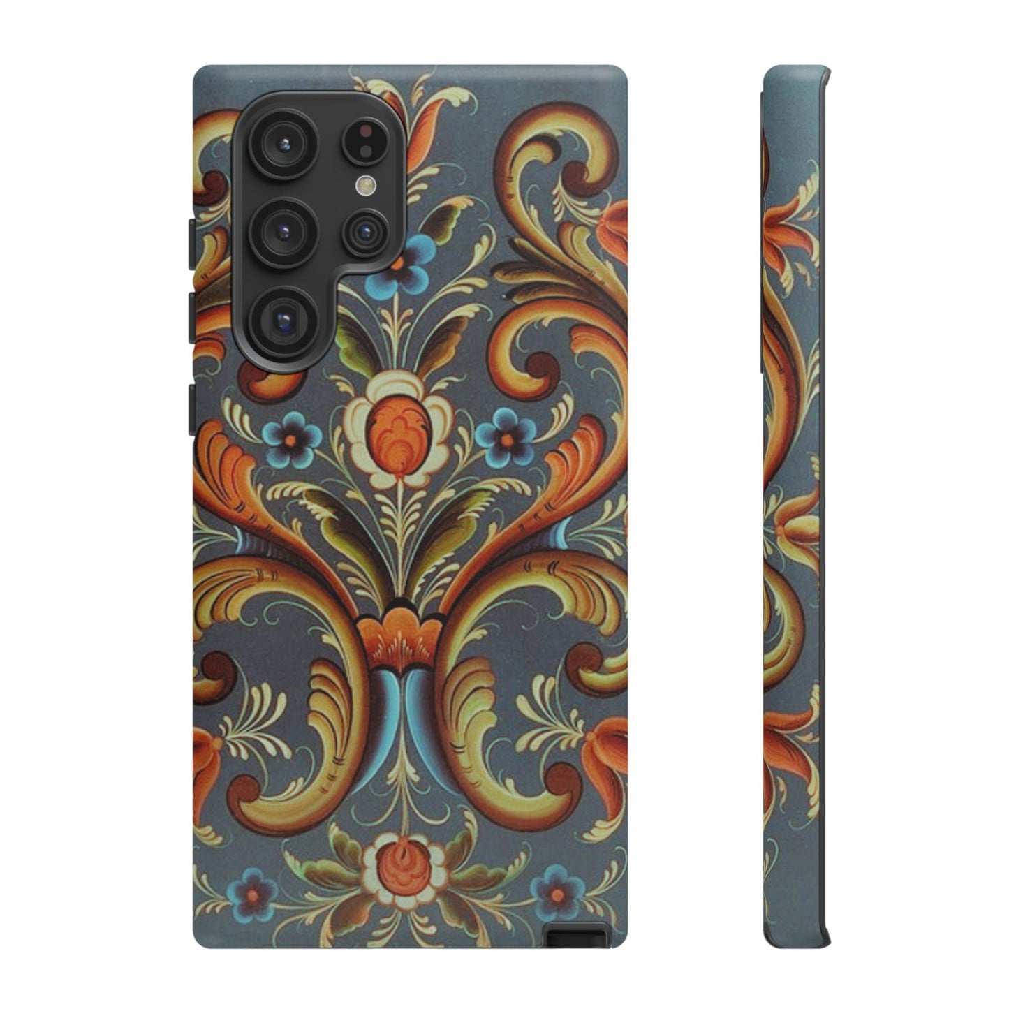 ROSEMALING PHONE CASE - Vintage Look Rosemaling Scandinavian Print Dual Layer Phone Case Norwegian Swedish design Now for iPhone 16