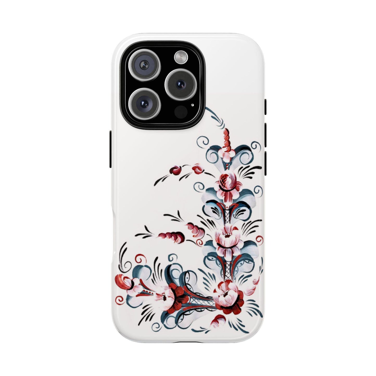 Rosemaling Style Vintage Scandinavian Dual Layer Phone Case Telemark Kurbits Floral Phone Case Swedish Norwegian Folk Painting