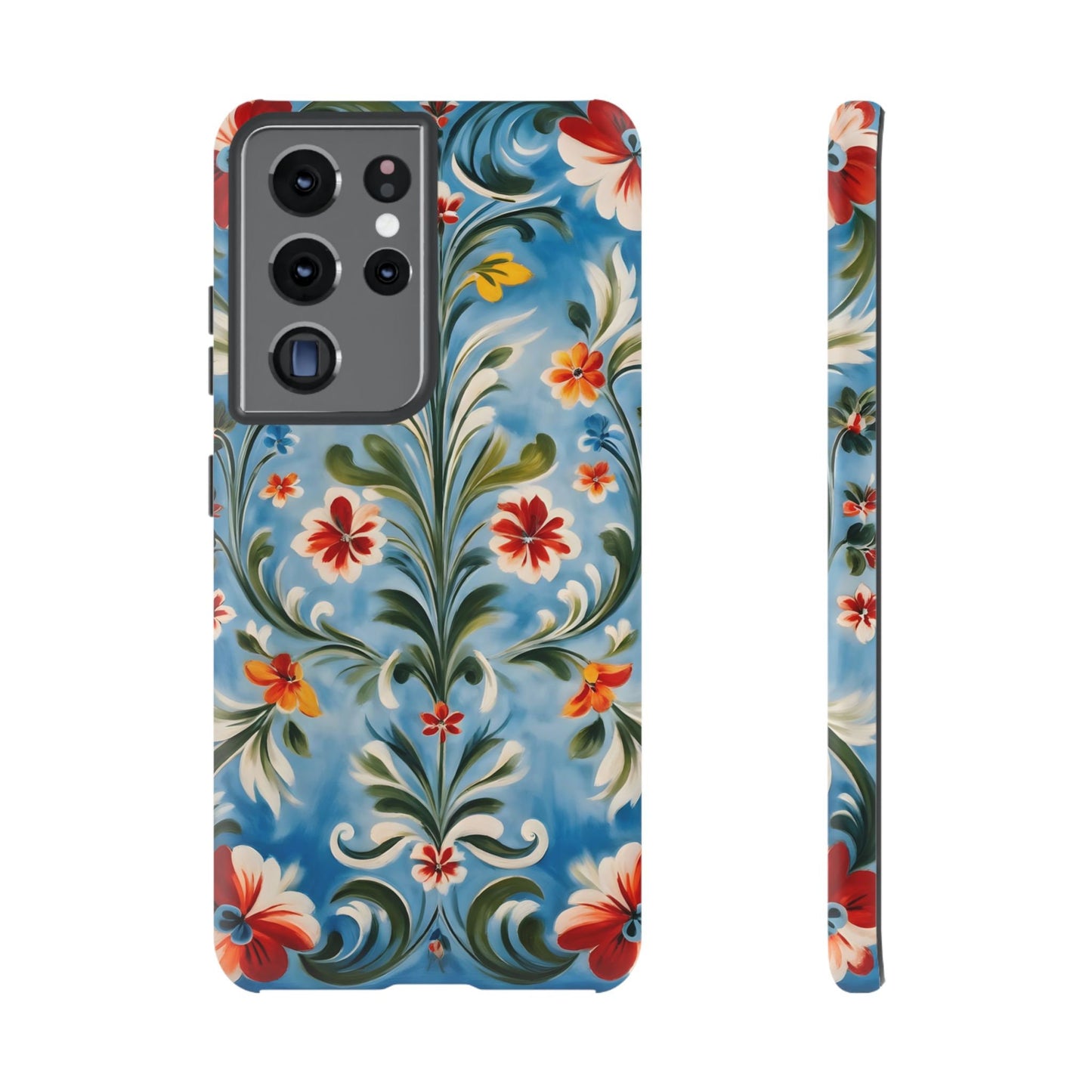 Blue Rosemaling Phone Dual Layer Case Scandinavian Painting Rosemale Telemark Style Phone Case Swedish Norwegian Now for iPhone 16