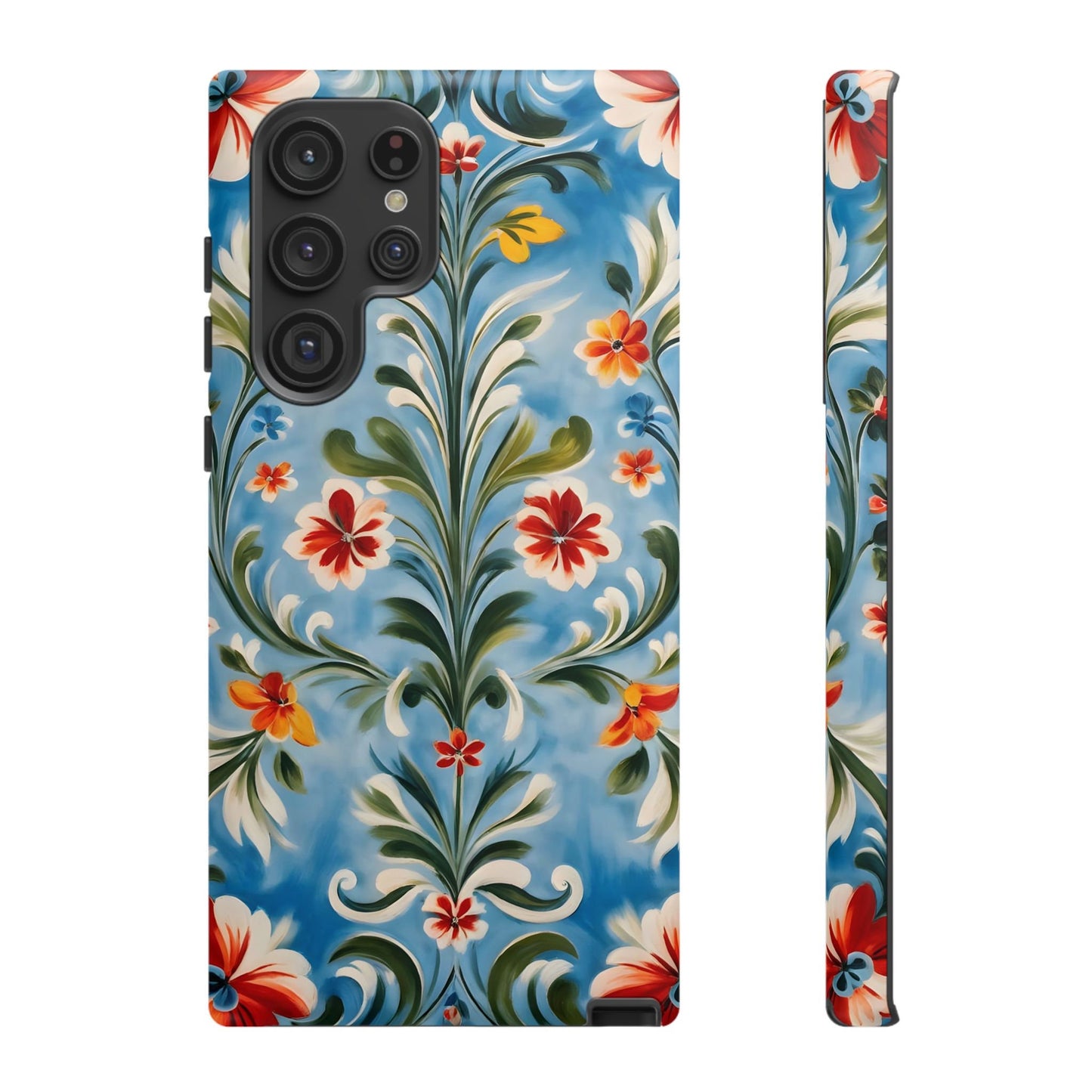 Blue Rosemaling Phone Dual Layer Case Scandinavian Painting Rosemale Telemark Style Phone Case Swedish Norwegian Now for iPhone 16