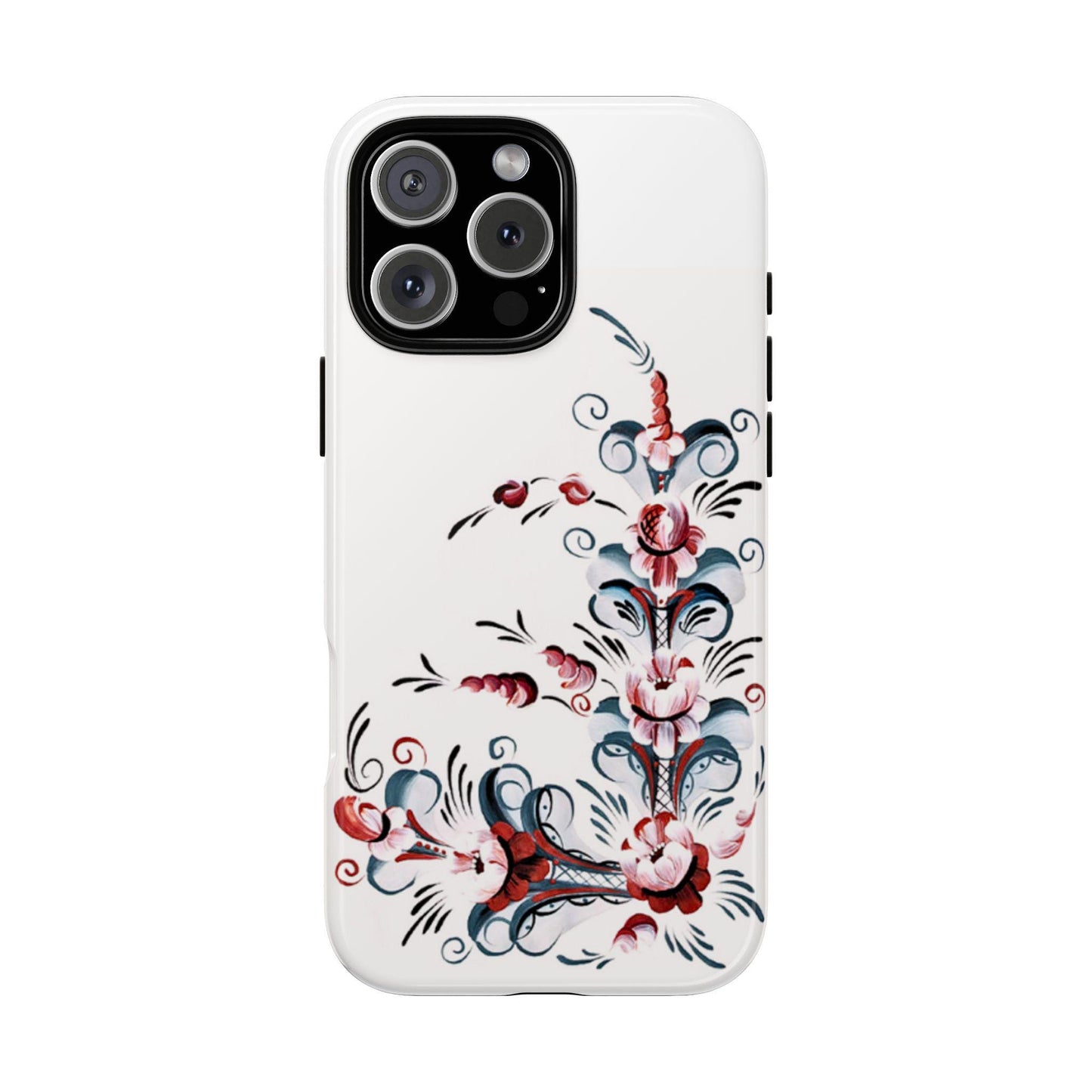 Rosemaling Style Vintage Scandinavian Dual Layer Phone Case Telemark Kurbits Floral Phone Case Swedish Norwegian Folk Painting