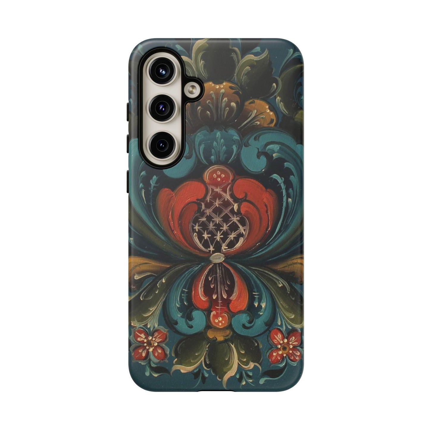 Antique Rosemaling Design Phone Case Dual Layer Scandinavian Painting Telemark Rosemale Kurbits