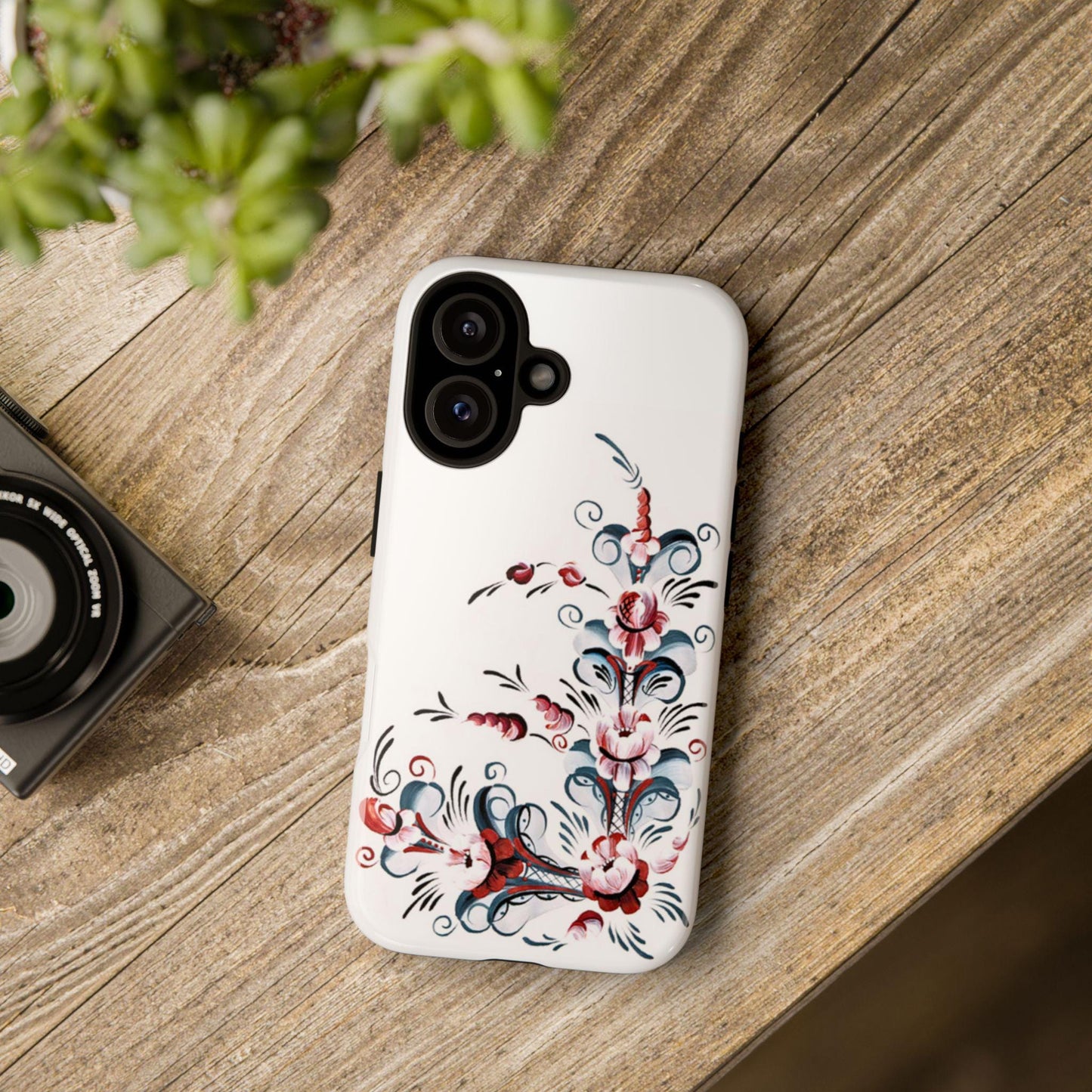 Rosemaling Style Vintage Scandinavian Dual Layer Phone Case Telemark Kurbits Floral Phone Case Swedish Norwegian Folk Painting