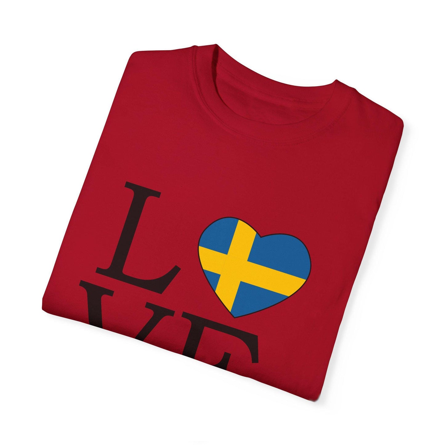 Sweden LOVE Comfort Colors T-Shirt - Swedish Unisex Garment-Dyed Tee Shirt, Gift for Sweden Fans, Scandinavian Apparel, Sverige Clothing,